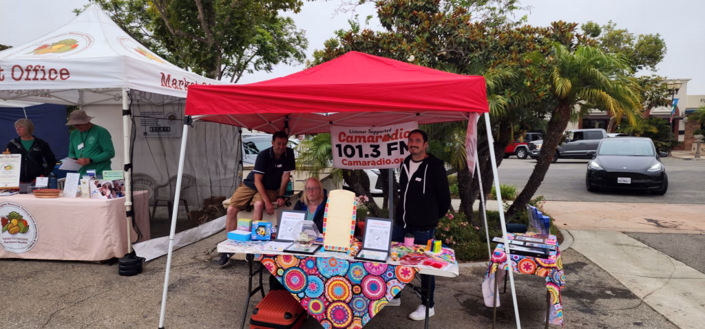 Camaradio broadcast tent on location at the farmer's market