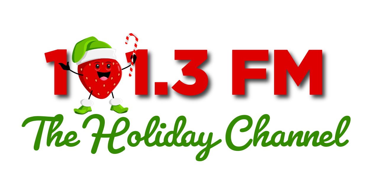 The Holiday Channel logo featuring a strawberry character wearing a Santa hat and holding a candy cane
