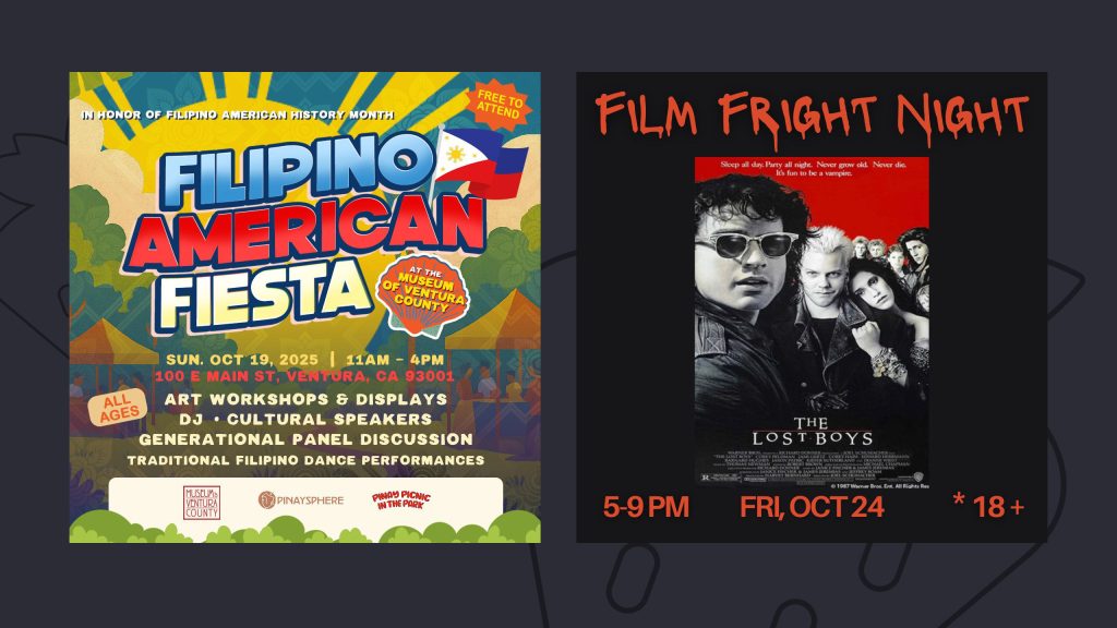 An image showing the Filipino America Fiesta and Film Fright Night events with which Camaradio will have a booth
