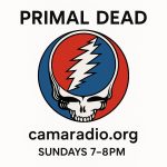 Primal Dead radio show logo featuring a red and blue shull drawing