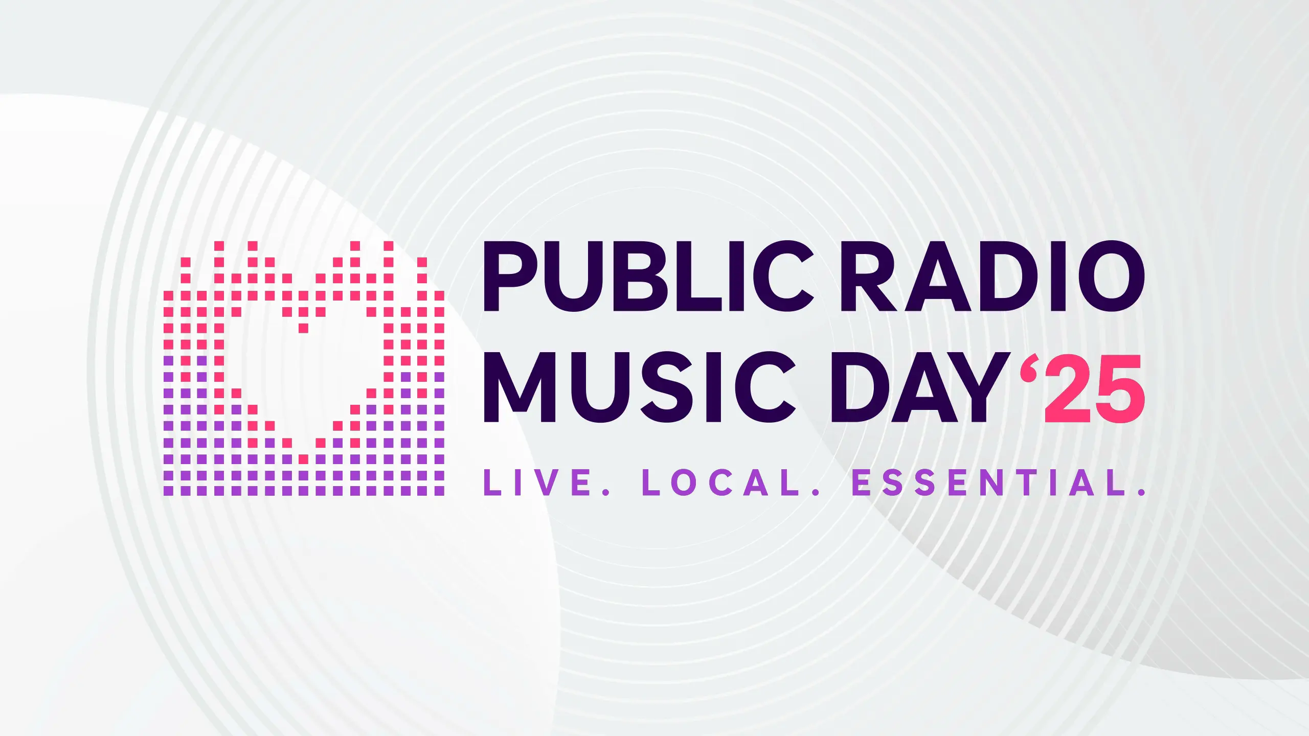 National Public Radio Music Day '25 logo featuring a pink and purple VU meter with a heart in the center
