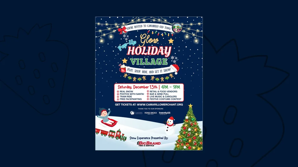 A flyer advertising the Glow Holiday Village Pop-Up event in Camarillo, California