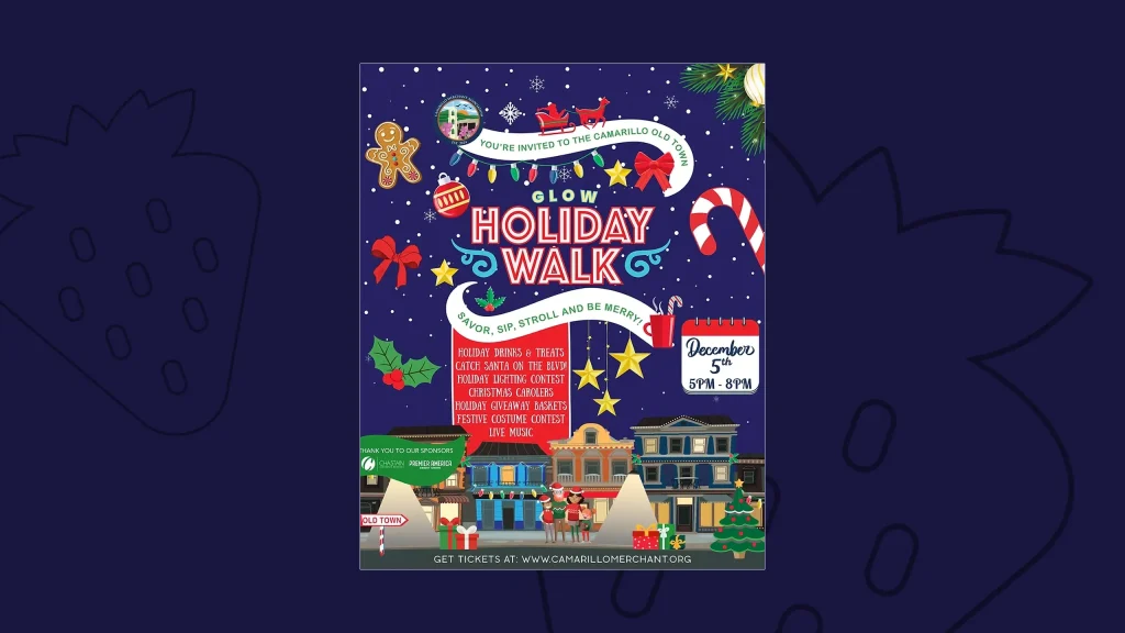 Flyer advertising the Camarillo Old Town Glow Holiday Walk