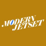 The Modern Jetset radio show logo featuring skewed white text and a the hole of the letter O is filled in with blue