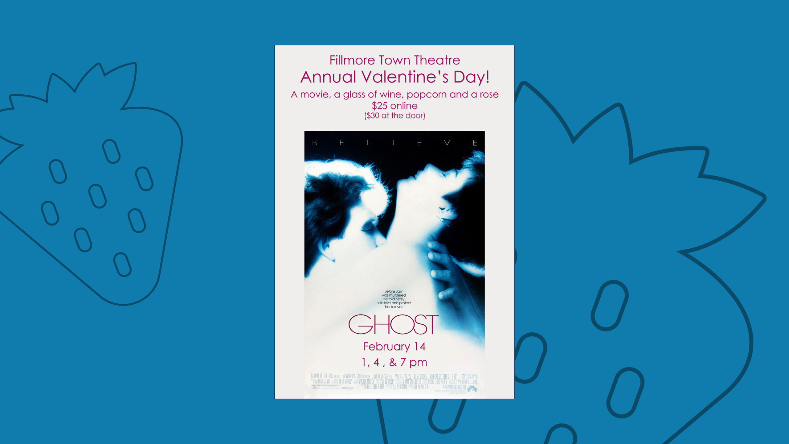 A promotional flyer featuring the Ghost movie poster.