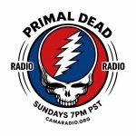 Primal Dead radio show logo featuring a red and blue shull drawing